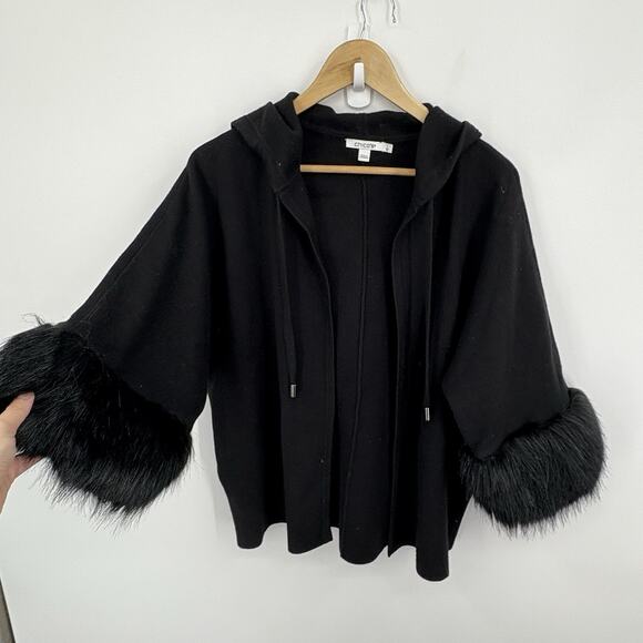 Chicos Sweater 1 Medium Faux Fur Quiet Luxury Soft Capsule Minimalist Hooded - Picture 2 of 8